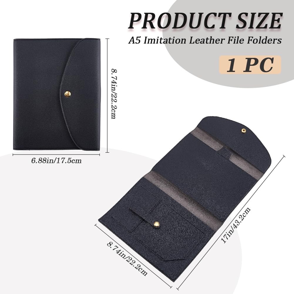 CRASPIRE A5 Leather Notebooks Cover for Black Journal Travelers Notebook with Card Slots Pen Holder File Folder Business Cards Documents Portfolio Organizer Briefcase for Refillable Planner Notepad