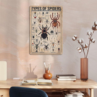 Types of Spiders Metal tin Sign Suitable for Insect Lovers, Study Rooms, Animal Crawl Spaces, Man cave 12 * 8 inch