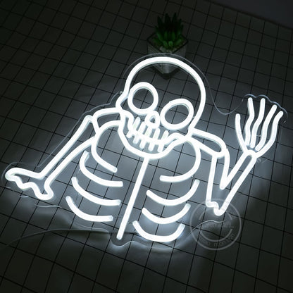 Britrio Skull Neon Sign Halloween Decoration LED Skeleton Ghost Wall Art Decor Light for Window Entryway Front Porch Door Bedroom Bar Christmas Birthday Party Supply Kids Gift White 5V USB Powered