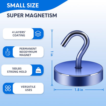 Neosmuk Magnetic Hooks Steel Tube Design for Cruise,100lb+ Navyblue,10 Pack