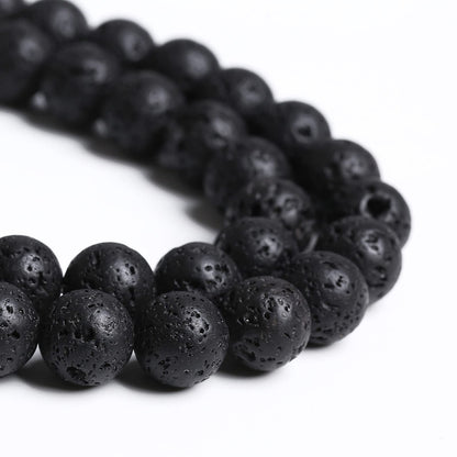 6mm 60pcs Natural Stone Black Volcanic Lava Chakra Spacer Loose Beads for Jewelry Making DIY Bracelet