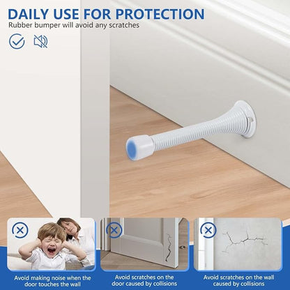 KISEER 12 Pack Spring Door Stops 3 1/4 Inch Flexible Heavy Duty Spring Door Stopper with RustProof Screw Rubber Bumper Tips (White)