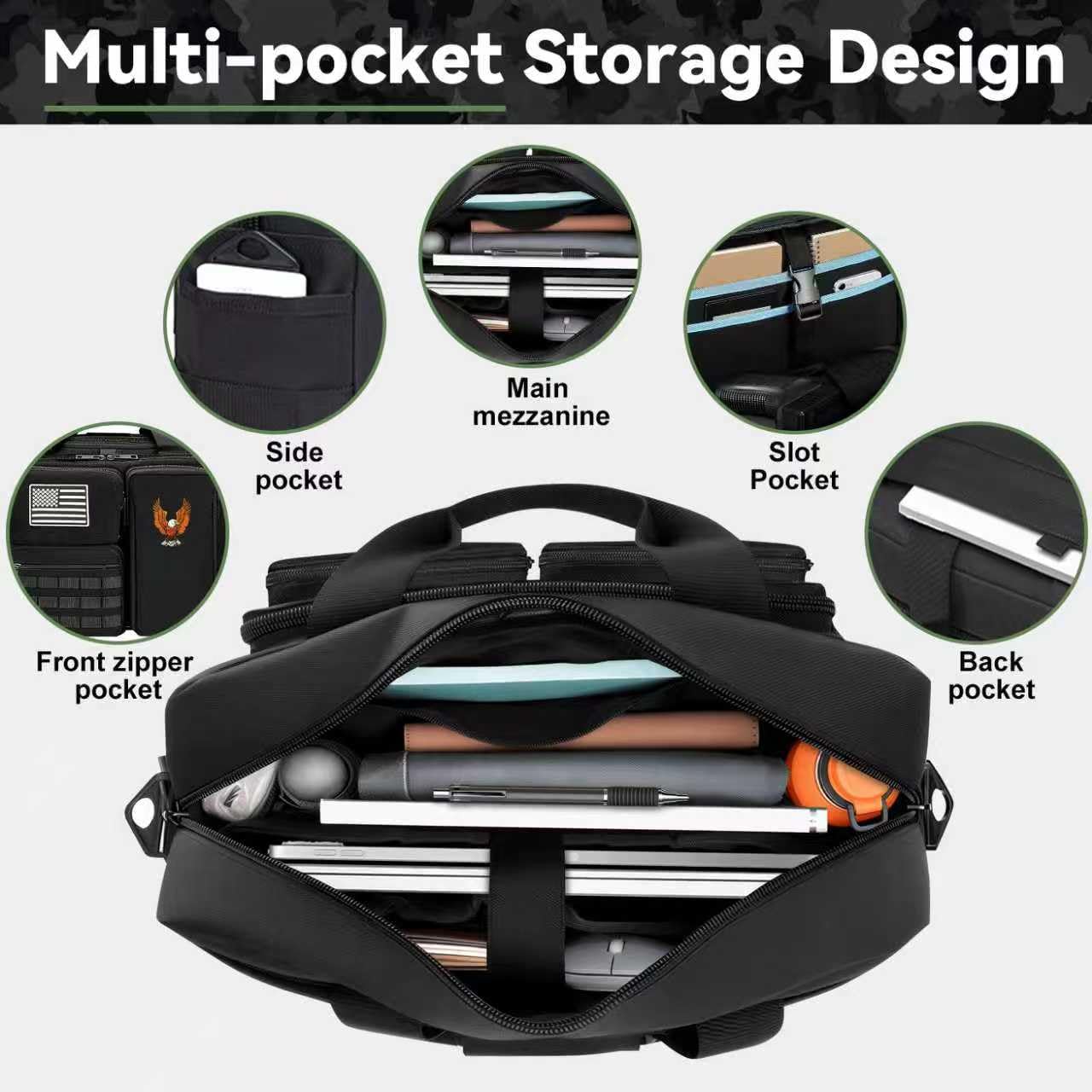 BYIECLD Tactical Laptop Bag for Men, 14 Inch & 18 Inch Military Messenger Bag, 900D Nylon Water Resistant Computer Bag with Luggage Strap, Multipurpose Work Bag for Travel, Business, Campus