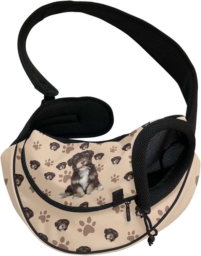 FUSURIRE Cute Puppy Dog Carrier Slings Breathable Mesh Sling Bag Safe Hands Free Adjustable Dog Satchel for Small Dogs Cats, Outdoor Travel Pet Supplies