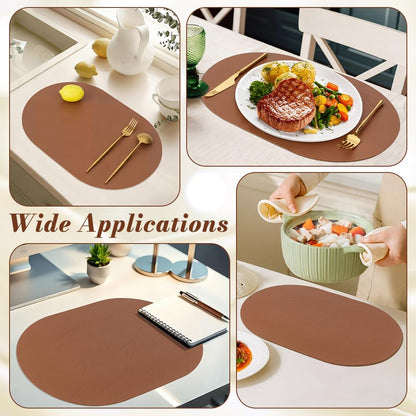 INTERWARM 10Pcs Waterproof PU Table Mats, 11.8x17.5Inch Oval Reversible Placemat Wipeable Washable Place Mats Faux Leather Placemats for Kitchen Dining Room Patio Indoor Outdoor, Peru