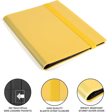 GEAoffice Card Binder, 9 Pockets Trading Card Album Folder, 360 Side Loading Pocket Binder for Sports&Game Cards, MTG and Other TCG, Yellow