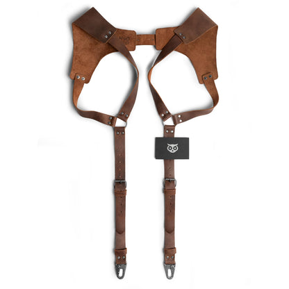 Hide & Drink Renaissance Suspenders for Men, Heavy Duty Mens Leather Suspenders, Western, Steampunk Style, Hipster, Ideal for Dress Pants Jeans Wedding Groomsmen, Brown Leather Back Support Harness