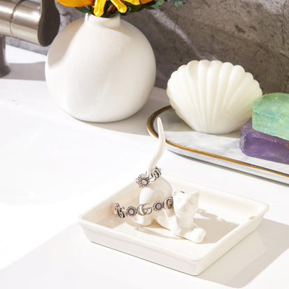 PUDDING CABIN Cat Mom Gifts for Women, Cat Ring Holder for Jewelry, Jewelry Tray Dish Rings Bracelets Earrings Trinket Tray, Gifts for Cats Lovers Mother's Day Birthday Christmas Wedding