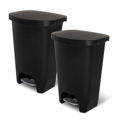 Glad 13 Gallon Trash Can with Clorox Odor Protection, 2 Pack | Plastic Kitchen Waste Bin | Hands Free with Step On Foot Pedal and Garbage Bag Rings, Black