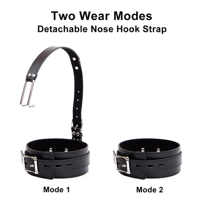 Gothic Choker Leather Collar with Nose Hook Adjustable Necklace for Bar Masquerade Cosplay Accessory