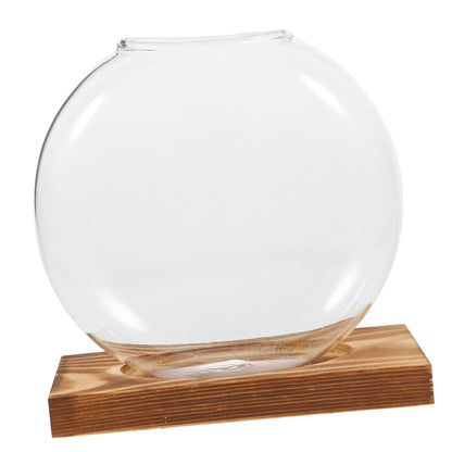 Levemolo Glass Terrarium Jar Plant Decorations Hydroponic Vase Wooden Base for Warming