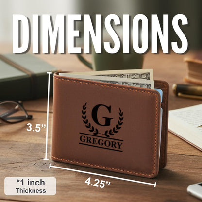 GiftShopie Personalized Handmade Genuine Leather Wallet for Men | Custom Engraved Name & Initial | Customized Monogram Wallet Gift for Dad, Husband, Boyfriend | Birthday, Father's Day Present