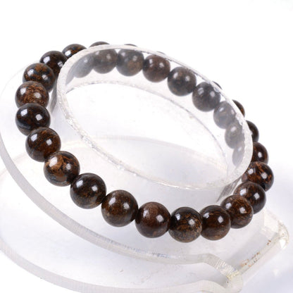 Justinstones Natural Bronzite Gemstone 8mm Round Beads Stretch Bracelet 7 Inch Unisex