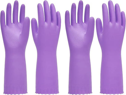 PACIFIC PPE 2 Pairs Reusable Dishwashing Cleaning Gloves with Latex Free, Cotton Lining, Kitchen Gloves, Purple, Medium