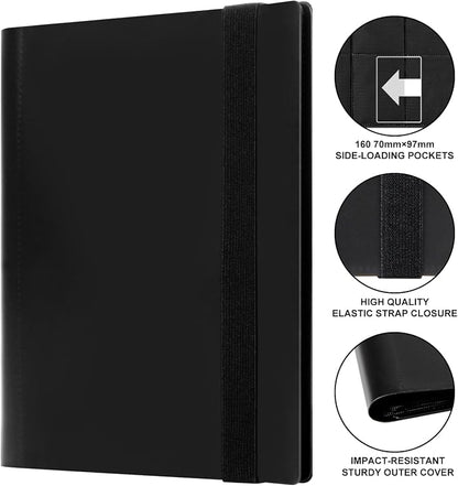 GEAoffice Card Binder - 4 Pocket Trading Card Collection Album Folder - 160 Side Loading Pocket Binder for TCG, MTG, Sports&Game Cards - Gifts for Card Collectors (All Black)