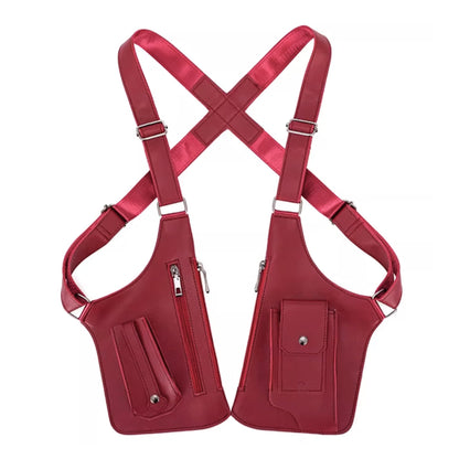 QZAVIRE Double Shoulder Armpit Bag, Leather Adjustable Underarm Shoulder Bag Hidden Underarm Strap Wallet Holster for Outdoor (Burgundy)