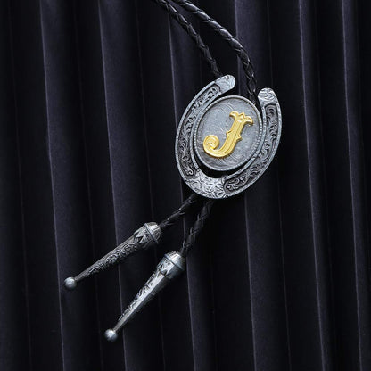HUABOLA CALYN Vintage Bolo Tie for Men- Initial Letter ABCDMJR to Z Western Cowboy Bolo Tie for Women (J)