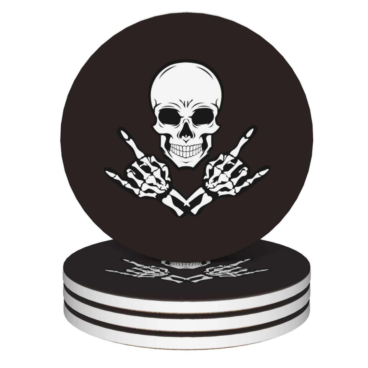 Drink Coasters Set of 4, Skeleton Hands Gestures Rock and Roll Coasters for Drinks Ceramic Coasters with Cork Bottom for Kinds of Mugs and Cups,Home Decor,4''