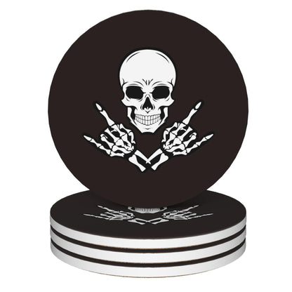 Drink Coasters Set of 4, Skeleton Hands Gestures Rock and Roll Coasters for Drinks Ceramic Coasters with Cork Bottom for Kinds of Mugs and Cups,Home Decor,4''