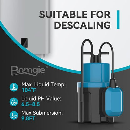1/2HP Sump Pump Submersible 1080GPH Submersible Water Pump with Float Switch, Utility Pumps for Pool Draining, Basement Flooding, Tankless Heater Flushing Pump with 20ft Power Cord