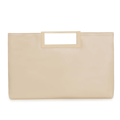 CHARMING TAILOR Fashion PU Leather Handbag Stylish Women Convertible Clutch Purse (Beige)