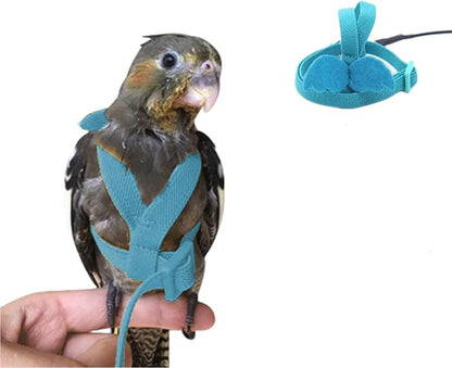 Bird Harness Parrot Leash -Adjustable Outdoor Flying Kit for Parrot Budgie Lovebird Cockatiel Macaw Parakeet (Blue,XL)