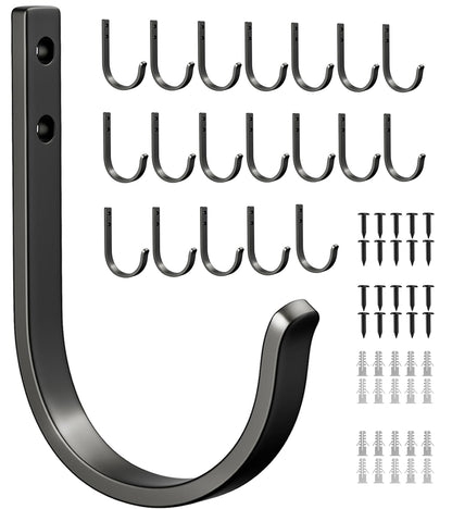 Josmimic 20-Pack Wall Hooks for Hanging Towel/Coat - 22LB Screw in Metal Hanger Wall Mount, for Outdoor, Closet, Door, Bathrooms, for Backpack, Robe, Black