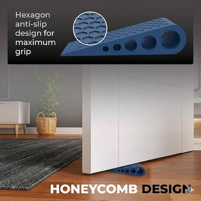 Door Stoppers Blue-6 Pack for Bottom of Door Premium Floor Rubber Door Stop Wedge Made in USA Heavy Duty Honeycomb Design for Carpet, Tile, Ideal for Home, School, Commercia