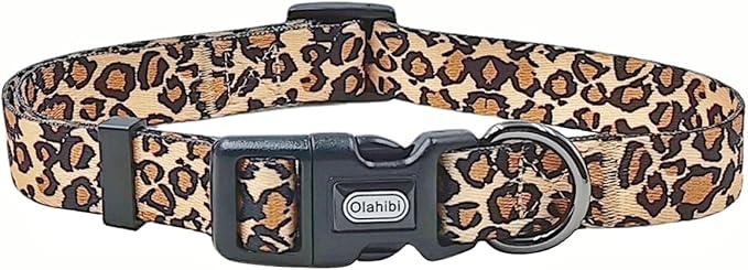 Dog Collar Leash Set, Leopard Pattern, Polyester Material, Adjustable Collar and 5ft Matching Leash, for Large Dogs.(L, Brown Leopard)