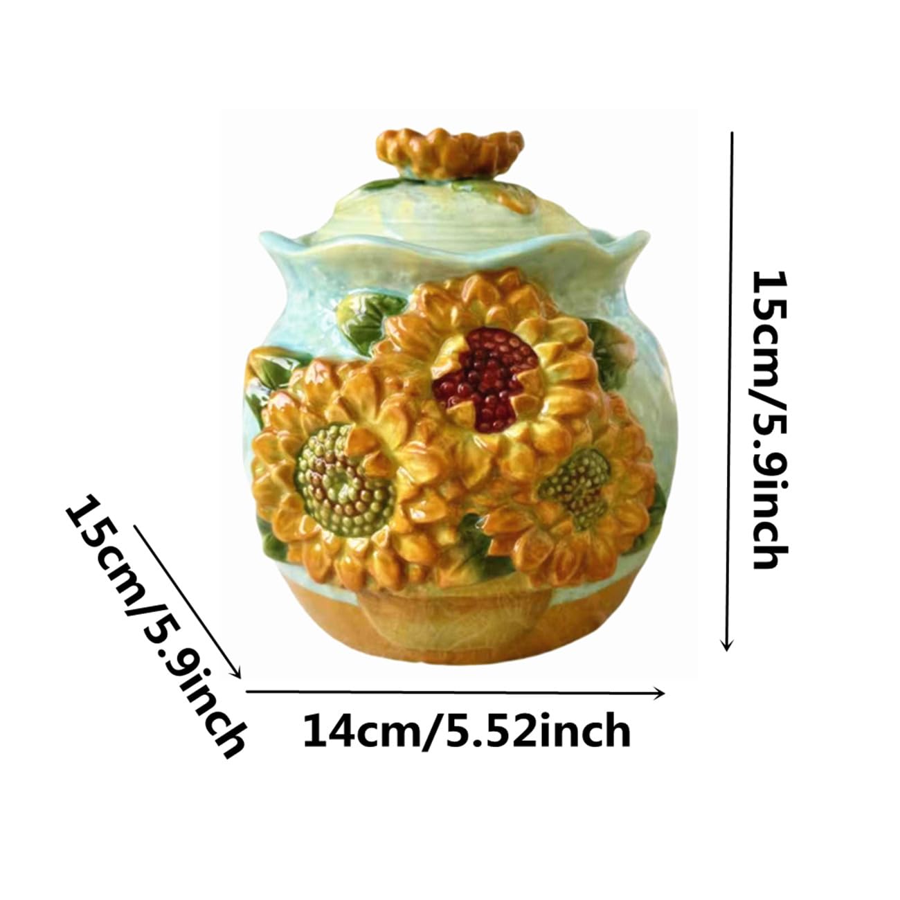 FORLONG Ceramic Hand-Painted Sunflower Sealed Jar,Food Storage Containers with Lids, Home Kitchen Countertop Decorative
