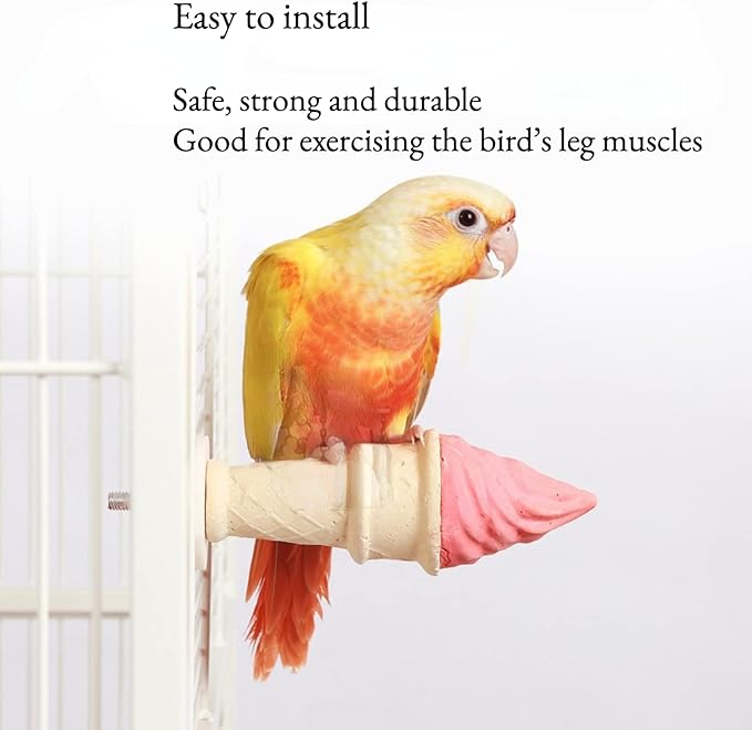 Bird Toy, Bird Cage Chewing Toys, Parrot Perch Stand, Ice Cream Shape Totoro Squirrel Hamster Calcium Teeth Mouth Molar Grinding Stone Parrot Beak Stone Stand Platform (Small)