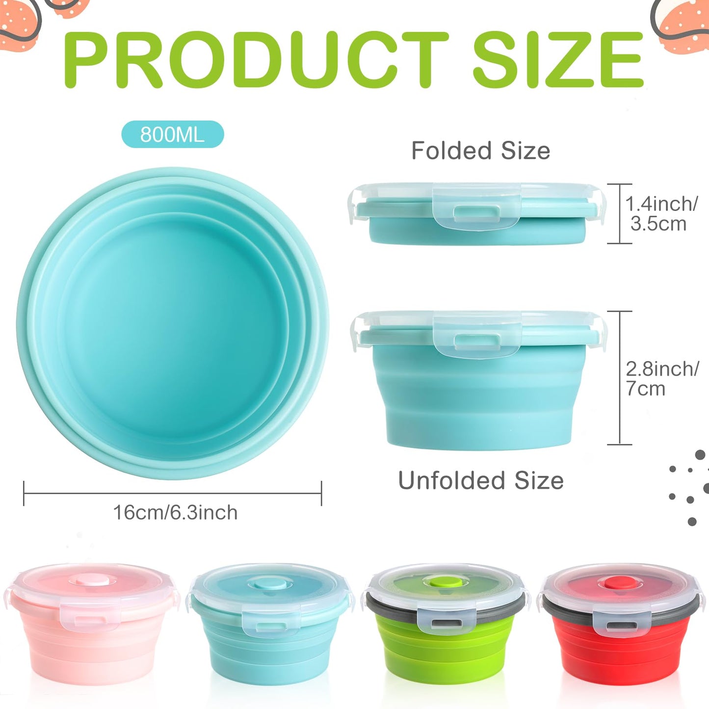 Suclain 4 Pcs Camping Bowl with Lid Collapsible Silicone Lunch Box Salad Bowl Expandable Food Storage Container Folding Travel Container for Hiking Camping(Red, Pink, Blue, Green,12 oz)