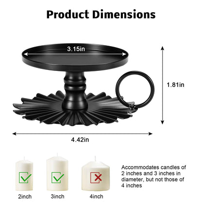 CoColemon Black Iron Pillar Candle Holders Set of 2, Pedestal Candles, 3.15 inches Pillar Candle Holder Plate (Black)