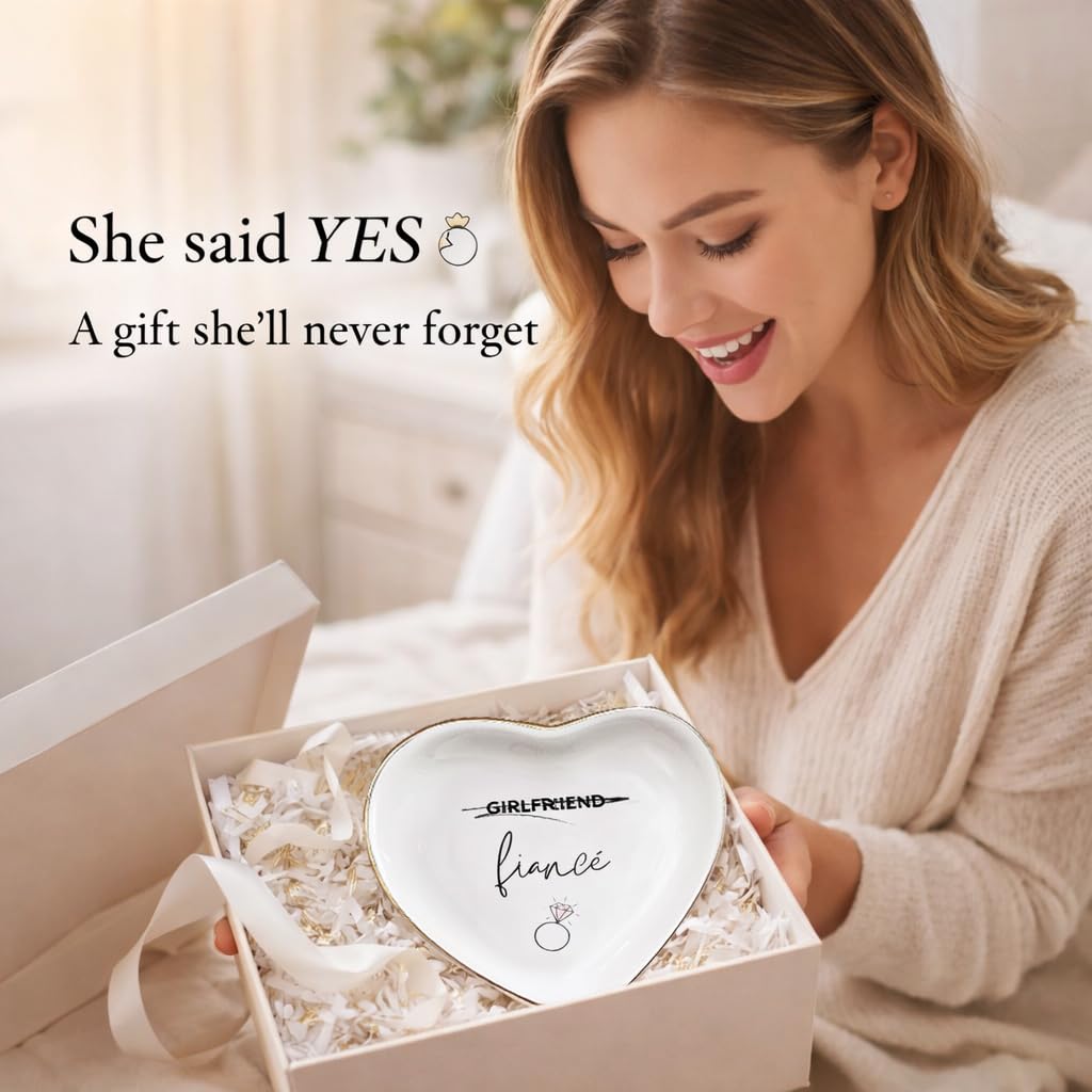 Vancsenia Fiance Jewelry Dish Tray – Engagement Ring Holder Ceramic Trinket Dish, Elegant Jewelry Organizer for Women, Bridal Shower Engagement Gift for Future Wife