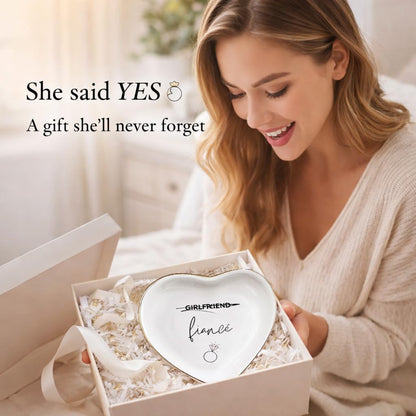 Vancsenia Fiance Jewelry Dish Tray – Engagement Ring Holder Ceramic Trinket Dish, Elegant Jewelry Organizer for Women, Bridal Shower Engagement Gift for Future Wife