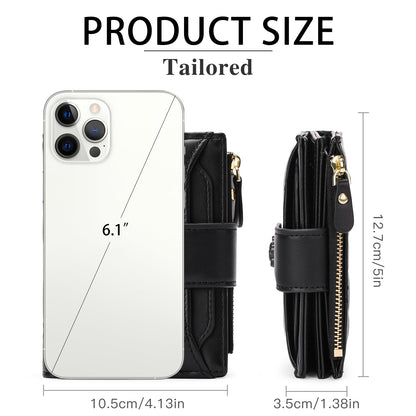 RNIEGA Small Wallets for Women Leather Bifold Wallet Women RFID Blocking Purse Credit Card Holder with 15 Card Slots and ID Window Coin Pocket