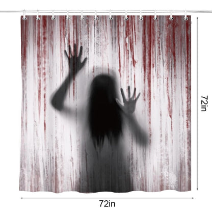 Halloween Shower Curtain Set: Spooky Female Blood Ghost Shadow Halloween Bathroom Shower Curtain with Hook, Bloody Handprint Haunted House Fabric Shower Curtain for Bathroom Decorations Indoor