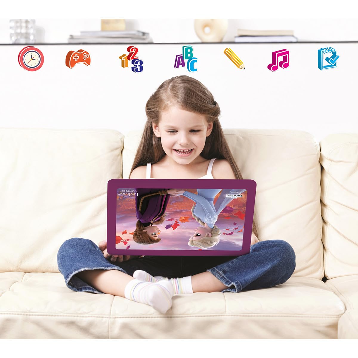 LEXiBOOK Disney Frozen 2 - Educational and Bilingual Laptop Spanish/English - Girls Toy with 124 Activities to Learn, Play Games and Music with Elsa & Anna - Blue/Purple, JC598FZi2