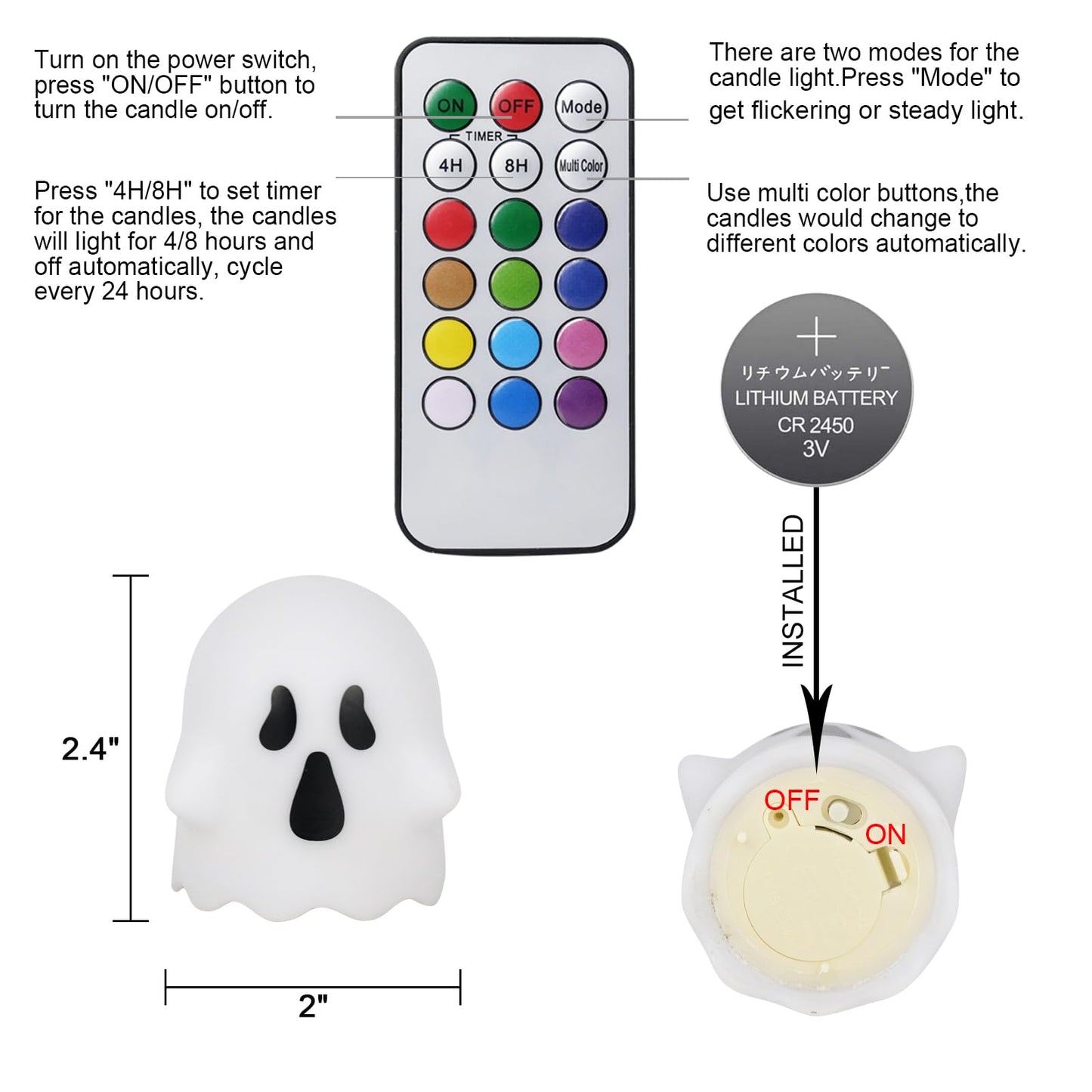 DRomance Halloween Ghost Lights Flameless Candles Battery Operated with Remote and Timer 6 Pack Color Changing LED Small Votive Candles Spooky Halloween Indoor Deocration(2 x 2.4 Inches)