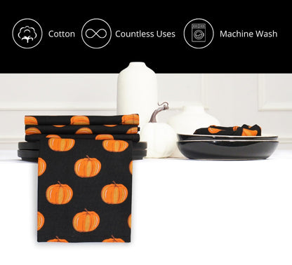 PurpleEssences Fall Pumpkin Harvest Thanksgiving Cloth Napkins 18x18 Inch, Set of 6 - Reusable, Washable Dinner Napkins for Home, Kitchen & Parties - Halloween Pumpkin