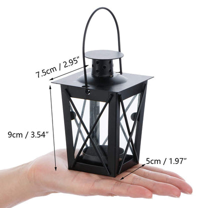 2 Pcs Tealight Lanterns Hanging Candle Holder, Metal Mini Decorative Led Tea Light Candleholder Decoration for Birthday Parties Wedding Centerpiece Relaxing Spa Setting (Black, 2 Pcs)
