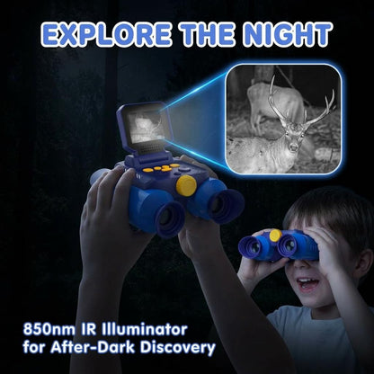 OAEBLLE Kids Binoculars with Night Vision Camera, 10X Zoom Digital Adventures Telescope with 2.4" IPS Screen, Nature Explorer STEM Toys for Bird Watching Camping, Gifts for Boys Girls Age 4-12 - Azure