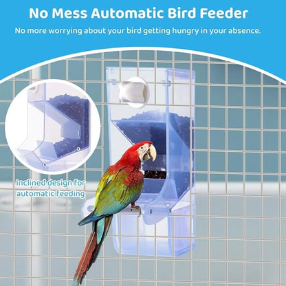Automatic Bird Feeder with Perch, No-Mess Cage Seed Dispenser