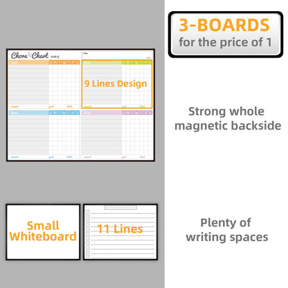 JJPRO Magnetic Dry Erase Chore Chart Set for Fridge-Used for Multiple Kids-One Chore Chart and Two Bonus Dry Erase Pad/Grocery Boards-Behavior Chart for Multiple Kids