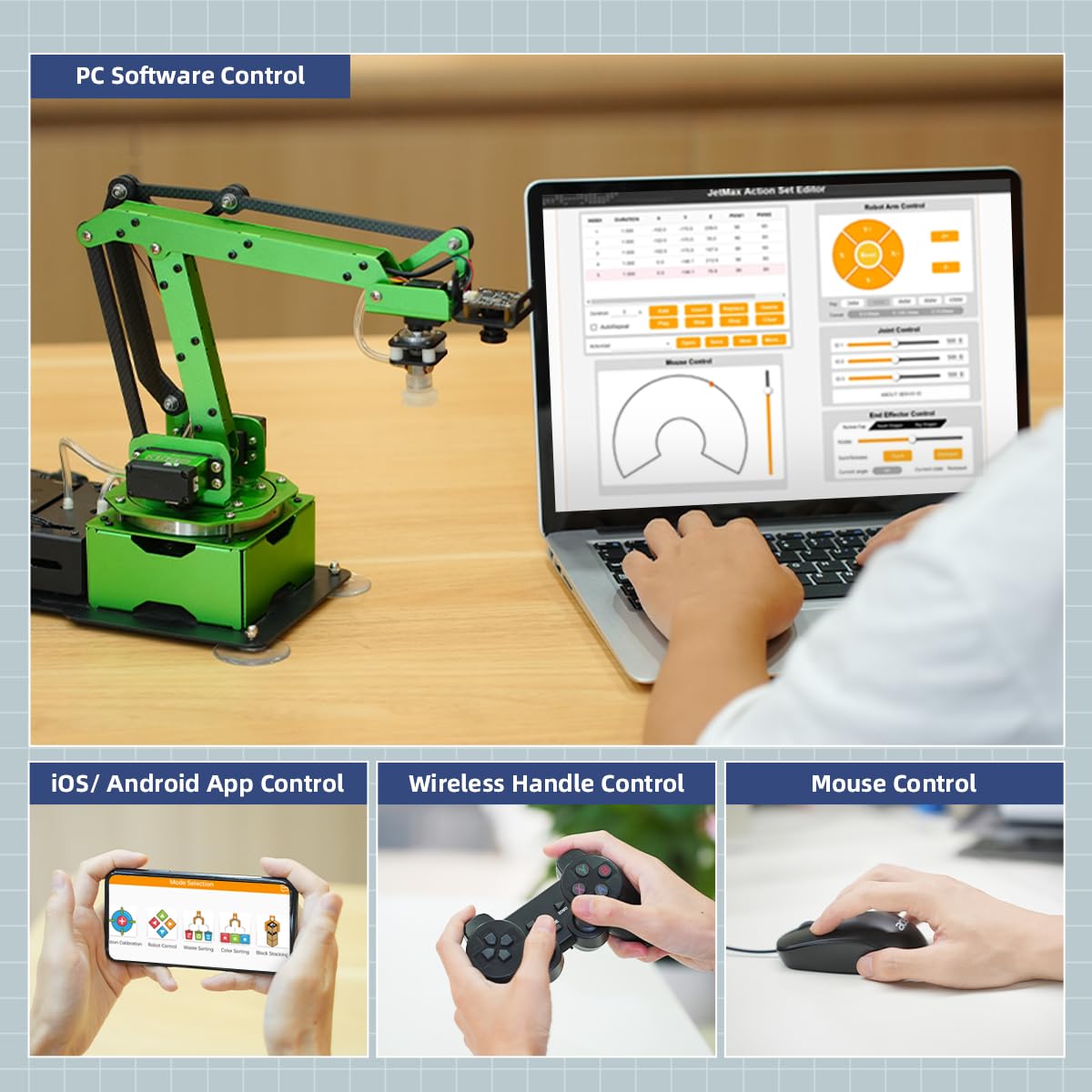 LewanSoul JetMax Robotic Arm for Jetson Nano AI Vision ROS Open Source Programmable Robot Arm Kit with 4 Kinds Gripper Camera Sensor Modules Wireless Controller, App/PC Coding Study DIY Robotic