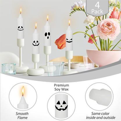 Spooky Taper Candles Halloween Candlesticks - 5 Inch White Candle Sticks Dripless Fat Candles with Eyes - Fall Table Centerpiece Haunted House Party Decorations Wedding Home Decor