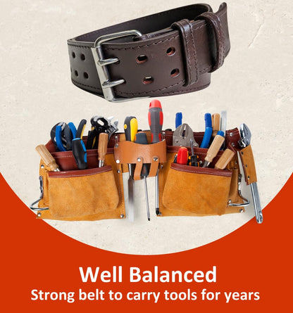 Leatherow 2 Inch Wide Leather Tool Belt for Men Work | Oil Tanned Adjustable Belt for Carpenters, Electricians, Contractors (Brown, 30"-46")