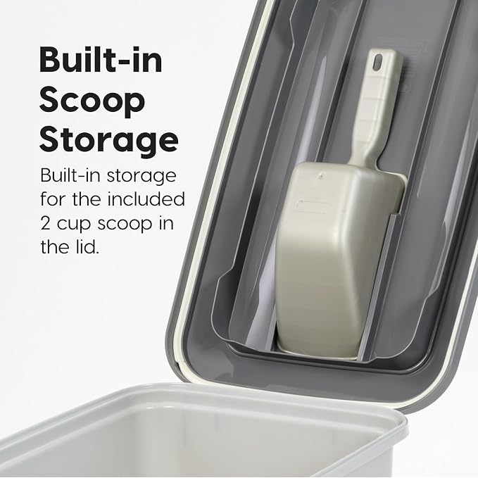 IRIS USA Dog Food Storage Container with Wheels, Airtight Lid, 2-Cup Scoop, Up to 54 Pounds Pet Food Storage, Built in Scoop Storage in Lid, Versatile Pet Food Bin, Portable, BPA Free, Gray/Dark Gray