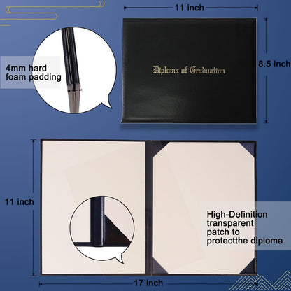 YIIOSS Diploma Holder Diploma Covers 8.5”x11” Imprinted “Diploma of Graduation”for Graduation Certifications Folder,Black,2-Pack