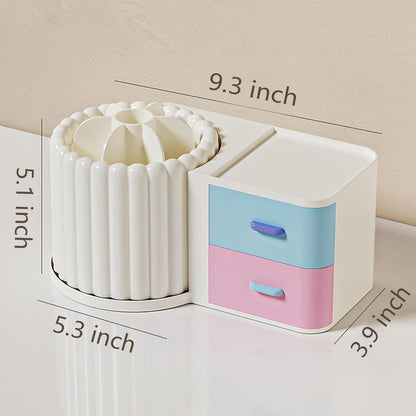 Anyoifax 360 Rotating Makeup Brush Holder 7 Slots Makeup Organizer with Drawer Removable Spinning Cosmetic Storage Pen Holder for Vanity, Dresser, Desk, Colorful